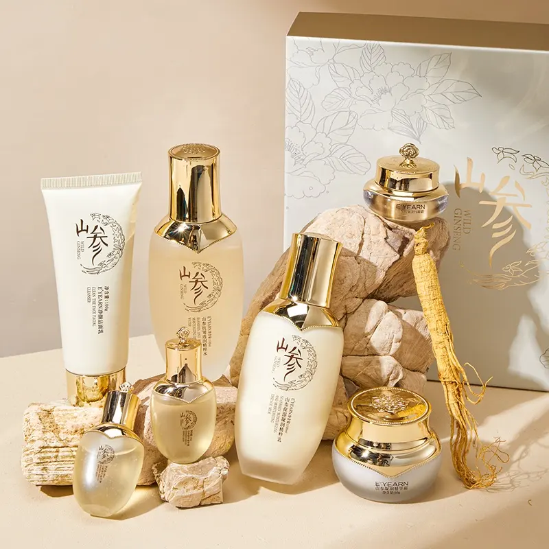 OEM Wild Ginseng Nourish Facial Care Set Natural Herbal Skincare Chinese Mother Day Best Cosmetic Gift Mature Skin Care Box Kit