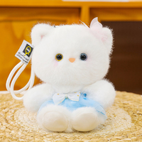 Porte-clés en peluche chat mignon personnalisé avec robe en mousseline et pince papillon, poupée chaton en peluche, cadeaux promotionnels pour événements, chat moelleux