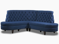 Banquette de restaurant moderne bleue capitonnée à dossier haut avec base en bois – Mobilier commercial pour café et hôtel