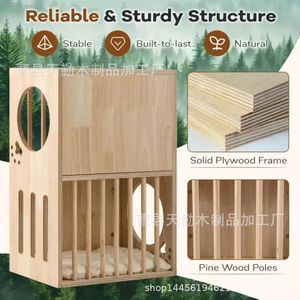 Wooden <b>double</b>-layer cat apartment cat <b>bed</b>, floor-standing pet resting <b>bed</b>, bedside table integrated cat <b>bed</b> <b>storage</b> rack - Product Image 3
