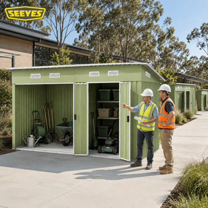 Abri de jardin en acier à double compartiment de qualité commerciale, garage ouvert, stockage fermé, support OEM/ODM, bâtiment utilitaire extérieur - Product Image 1