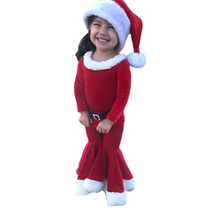 HESPER New Year Christmas Costume Fashionable Winter Fleece Tops+Pants+Hats Printed Santa Claus Outfit for Baby Boys Girls - Product Image 1