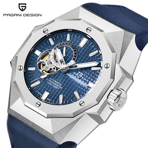 Reloj mecánico automático PAGANI DESIGN para hombre, caja cuadrada, esfera de cristal de 13,5 mm, esfera azul de acero inoxidable, resistente al agua 100M - Product Image 1