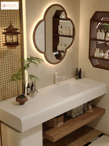 Meuble intelligent Song's avec lavabo intégré en dalle de roche, miroir fleur de prunier et style minimaliste moderne esthétique - Product Image 5