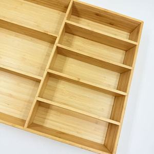 Bamboo Cutlery <b>Box</b> Rectangular With Partitions Office Organizer <b>Drawer</b> <b>Storage</b> Tray - Product Image 2