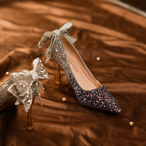 6682-9 Heeled <b>Sandals</b> Peep Toe Stiletto High Heel <b>Bow</b> Decoration Elegant Fashion Trend Mixed Colors Slip-On Wedding Party Shoes - Product Image 3
