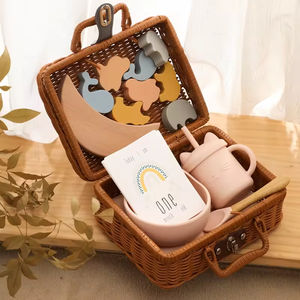 Cuenco babero de silicona para bebé, taza de agua, tarjeta de hito, juguete educativo, juego de regalo para bebé, juego de regalo de cesta para bebé - Product Image 5