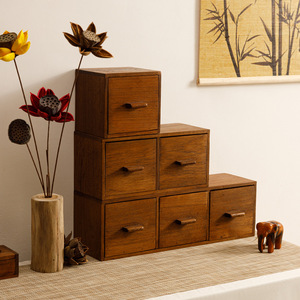 Boîte de rangement de bureau en bois massif multicouche avec compartiments, organisateur de bureau rectangulaire sur pied - Product Image 4