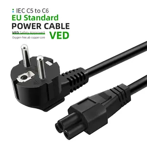 PVC Black 3pin laptop power cable with plug EU standard power cable 1.2M For C5 C6 Computer