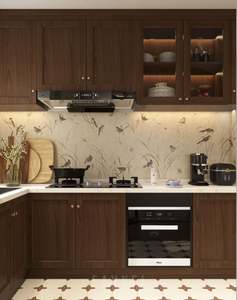 Cuisine vintage en noyer : panneaux muraux floraux et à oiseaux, armoires avec éclairage intégré, un sentiment d'élégance dans la vie quotidienne - Product Image 2