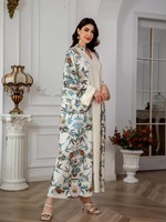 Robe Abaya Musulmane Élégante pour Femme, Modeste, à Motif Floral, Longueur Cheville, Manches Longues, en Polyester Respirant, Col en V, pour Mariage