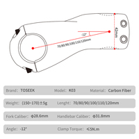 TOSEEK -12 Grad Carbonfaser Rennrad Mountainbike Gravel Bike Vorbau 31,8mm Lenkerklemmung 28,6mm Gabelschaftklemmung 150g Fahrradvorbau OEM
