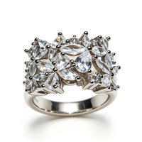 Bague florale plaquée platine KYRA01030 de qualité vérifiée avec zircon brillant pour marque de bijoux