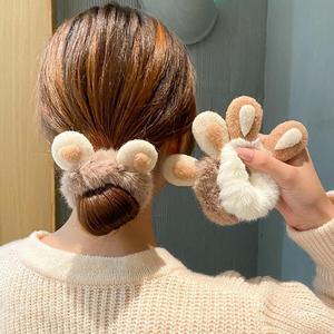 Anello per capelli in peluche con orecchie di coniglio amore autunno e inverno carino in pelle giapponese con muscolatura a sfera, vendite dirette dalla fabbrica - Product Image 3