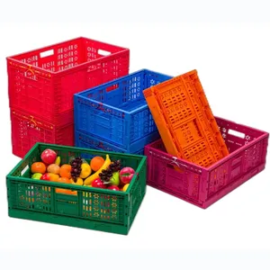 Caisses de stockage en plastique perforées pliables pour légumes et fruits de ferme avec paniers en plastique de récolte