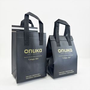 กระเป๋าเก็บความเย็นแบบใช้ซ้ำได้ พิมพ์โลโก้สีทอง ผ้าไม่ถักทอ สำหรับส่งอาหาร บุด้วยฟอยล์อะลูมิเนียม - Product Image 1