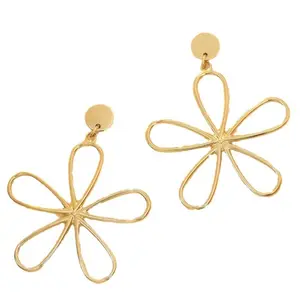 Venta directa del fabricante Diseño creativo Latón 18K Pendientes de oro chapados Pendientes de flores de forma lineal minimalista para mujeres