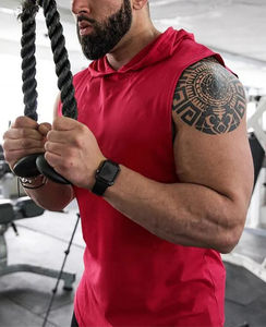 Solid Color Summer Hooded Sports Vest 100% Cotton Breathable Undershirt Tank <b>Top</b> Casual <b>Sleeveless</b> Fitness Design - Product Image 2