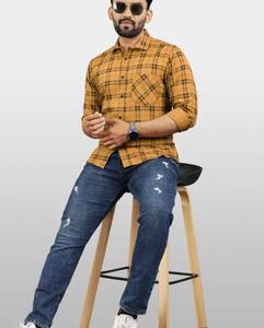 Camisa de algodón 100% ajustada informal de talla XL para hombre, cuello extendido a cuadros, tejido de punto ODM antiarrugas, transpirable, teñido liso - Product Image 5