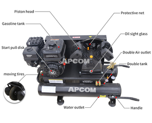 Compresseur d'air à piston industriel à essence haute performance APCOM, moteur fabriqué au Japon, 7/8/13 HP, portable, haute pression, 250 L/min - Product Image 6