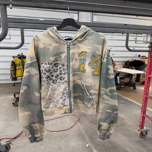 Streetwear personnalisé lavage à l'acide camouflage veste surdimensionnée éponge française 100% coton Baggy Boxy Camouflage sweat à capuche zippé pour hommes - Product Image 1