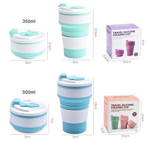 แก้วกาแฟพับได้ขนาด 350/500 มล. แก้วเดินทางแบบพับเก็บได้ แก้วซิลิโคนพกพาขนาดพกพาสำหรับเครื่องดื่มร้อนและเย็น - Product Image 2