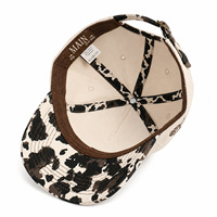 Casquette de baseball en coton à 5 panneaux avec broderie latérale, logo personnalisé, imprimé léopard vache, bordure brodée 3D, style western cowgirl, blanche