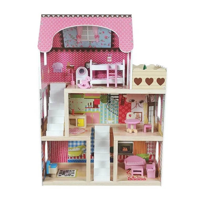 Elegante set di giocattoli per la casa in legno simulazione play City house per la casa delle bambole con mobili per ragazze