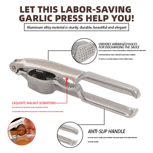 مكبس ثوم يدوي من سبائك الألومنيوم، أداة مطبخ لهرس وتقطيع الثوم والفواكه والخضروات مع مقبض سهل التنظيف - Product Image 2