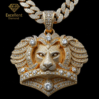 Nuevo Colgante de León con Corona de Plata 925 y Moissanita VVS, Diseño OEM/ODM, Personalizado para Hombres, Ideal para Raperos y Actuaciones en Clubes