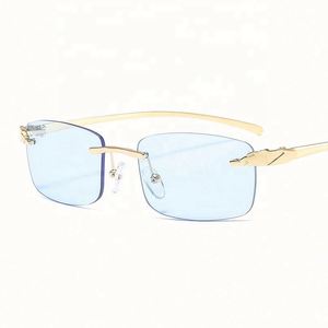 Gafas de Sol de Moda de Lujo al por Mayor 2021, Gafas de Sol Pequeñas sin Marco con Protección UV400 y Montura Metálica para Mujer - Product Image 6