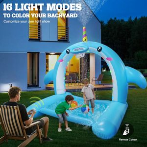 Tapis aquatique gonflable en forme de baleine de 2,65 m avec arche de basket et lumières LED, jouet aquatique pour enfants, tapis d'extérieur épaissi - Product Image 2