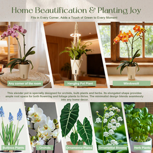 Pot de fleurs auto-arrosant de 5 pouces avec support en macramé, ensemble combiné, décoration moderne pour la maison, jardinière suspendue pour plantes d'intérieur, orchidées, herbes - Product Image 5