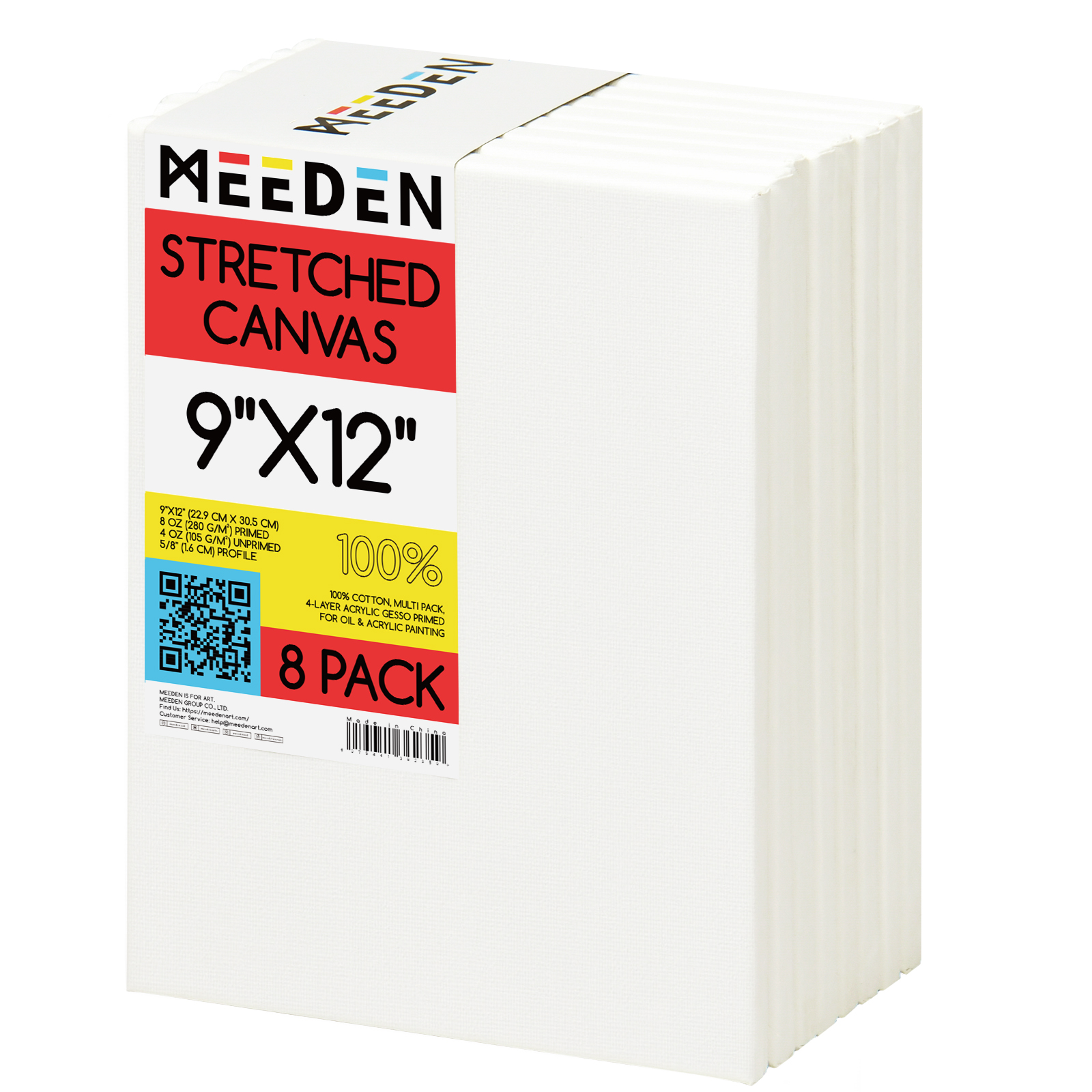 MEEDEN, 8 упаковок, 9*12 дюймов, 100% хлопок, 8 унций, чистый белый растянутый холст для рисования