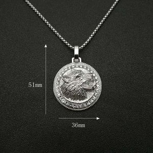 Collar con Colgante de Cabeza de Lobo, Acero Inoxidable, Chapado en Oro, con Incrustaciones de Diamantes, Joyería Unisex para Regalo - Product Image 2