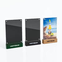 Support de menu de table vertical en acrylique A5, porte-panneau magnétique avec base en bois pour la présentation sur table de café, bar, restaurant