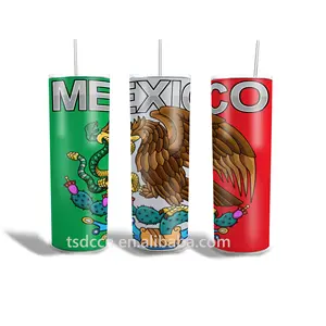 Custom Tuimelaars Van Mexicaanse Vlag Sublimatie Rechte Roestvrijstalen Tuimelaar Bekers Met Stro Mok