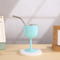 Gobelet à vin en acier inoxydable à double paroi isolé sous vide, 4 oz, avec couvercle et paille, anti-fuite, style américain, coloré