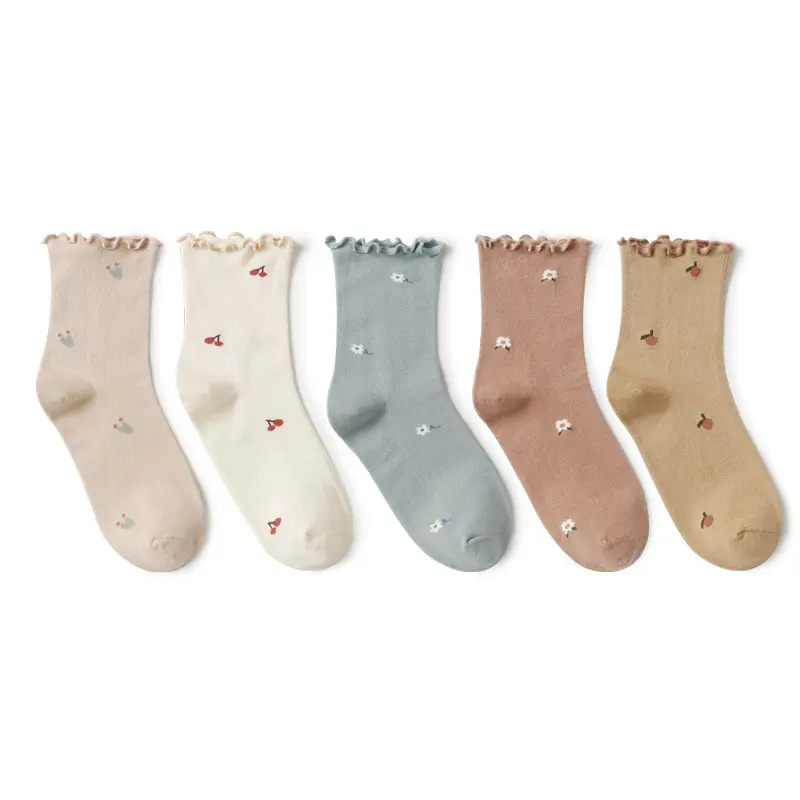 WUYANG FACTORY Girls Breathe Socks Terry Mid Calf Combed Cotton Flower Non Slip Thick Warm Pile Crew Socks
