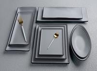 Service de vaisselle incassable 100 % mélamine, motif végétal gris et noir, pour restaurant, assiettes et plats de qualité alimentaire