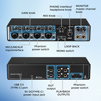 Carte son professionnelle MQ44 4 canaux Carte fils USB Studio Enregistrement par carte son Interface audio 24 bits 192Khz pour la diffusion en direct