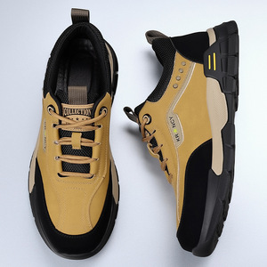 Chaussures de randonnée pour hommes, jaunes et noires, à lacets, talon bas, amorties, respirantes, décontractées, pour l'extérieur et le travail, collection à semelle épaisse - Product Image 1