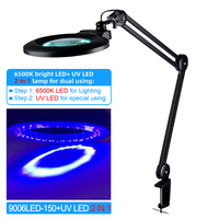 UV LED 6500K LED 2 in 1Illuminated Lamp with Glass Magnifier Arm Foldable Jewelry PCB Electronics Inspection Magnifying Lamp