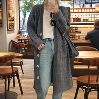 Lady Fashion Vintage Open Chest Long Sweater Coat Col V Manches chauve-souris Casual Cable Knit for Autumn Season Patchwork Applique