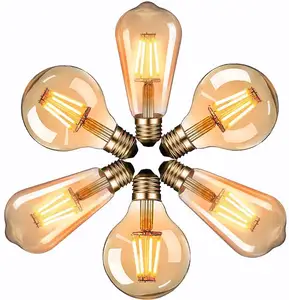 Nuevo estilo, vidrio ámbar, blanco suave, 4 vatios, A60, ST64, G80, G95, G125, 4W, 6W, 8W, lámparas LED antiguas Edison, bombillas Vintage E27