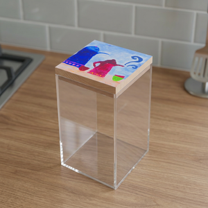 <b>Square</b> Acrylic Food <b>Container</b> with Wooden Lid Bohemian Design 1-3L Capacity Spice Storage Box Cube Shape Clear <b>Plastic</b> With Lid - Product Image 2