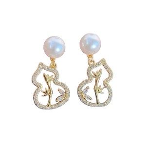 WENCHI 10845 22507DIY <b>Pearl</b> Accessory S925 <b>Silver</b> Ear Nail Empty Holder Fashionable Gourd Design 6-9mm Beads Crystal <b>Earrings</b> - Product Image 5