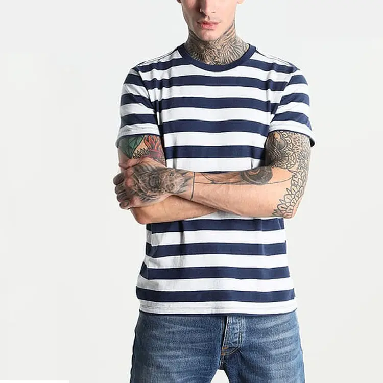 Wholesale Breathable Anti Shrink Dress Blues Striped T Shirt