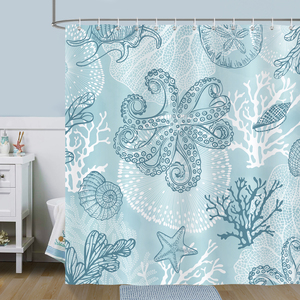 Rideaux <span class=keywords><strong>de</strong></span> salle <span class=keywords><strong>de</strong></span> bain imperméables, thème océan, poulpe, corail, coquillage, <span class=keywords><strong>plage</strong></span> côtière, <span class=keywords><strong>rideau</strong></span> <span class=keywords><strong>de</strong></span> <span class=keywords><strong>douche</strong></span> en polyester avec 12 crochets - Product Image 2