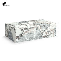 Tostone Bleu Clair Rectangle Plinthe En Marbre Naturel Ensemble De Table Basse Hôtel Moderne Salon Canapé Zone Salon Meubles